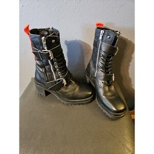 Charles By Charles David Black Clout Combat‎ Lace/zip/buckle Boots Size 6M